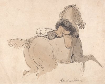 Un caballo de caballería ensillado de Thomas Rowlandson